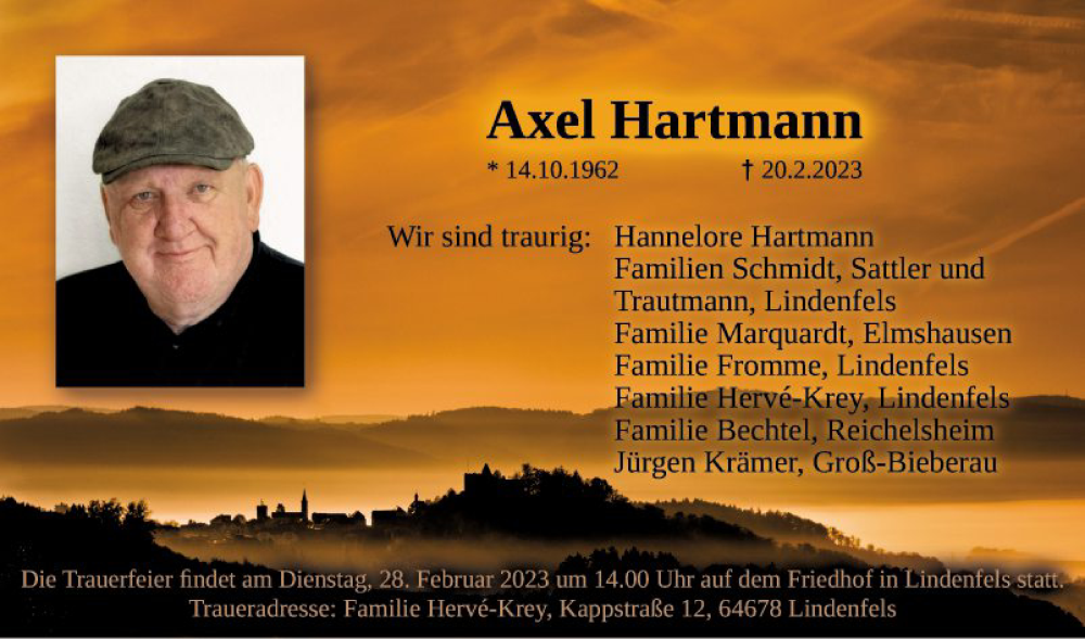  Traueranzeige für Axel Hartmann vom 25.02.2023 aus Bergsträßer Anzeiger