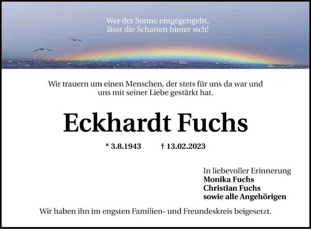  Traueranzeige für Eckhardt Fuchs vom 25.02.2023 aus Schwetzinger Zeitung