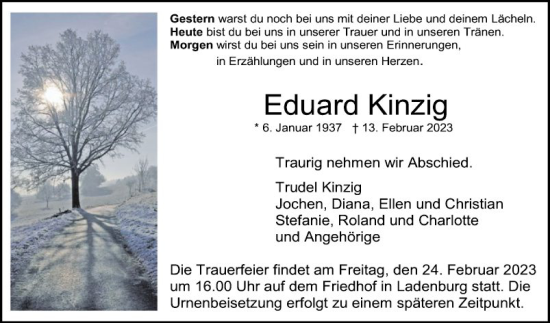 Traueranzeige von Eduard Kinzig von Mannheimer Morgen