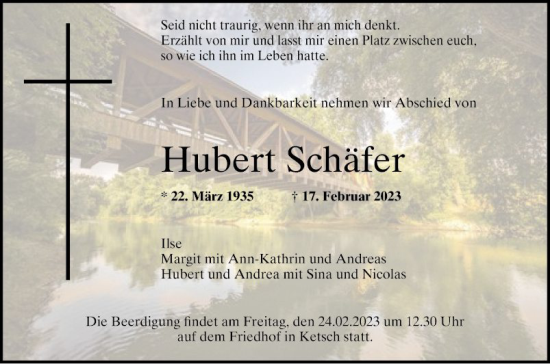 Traueranzeige von Hubert Schäfer von Schwetzinger Zeitung