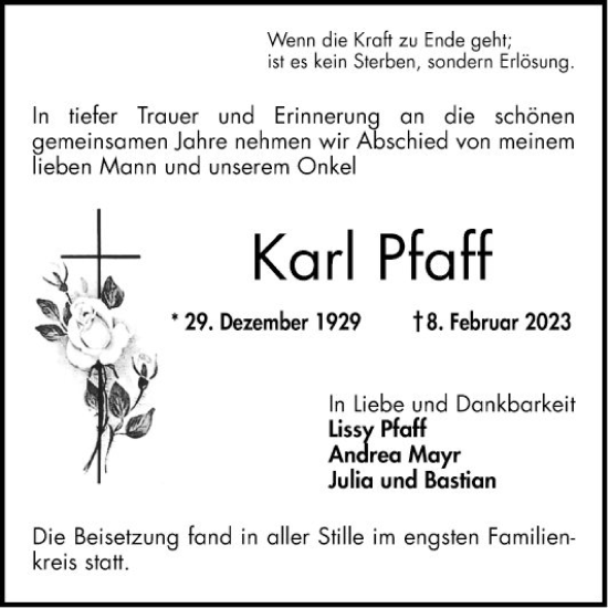Traueranzeige von Karl Pfaff von Schwetzinger Zeitung