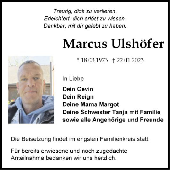 Traueranzeige von Marcus Ulshöfer von Fränkische Nachrichten