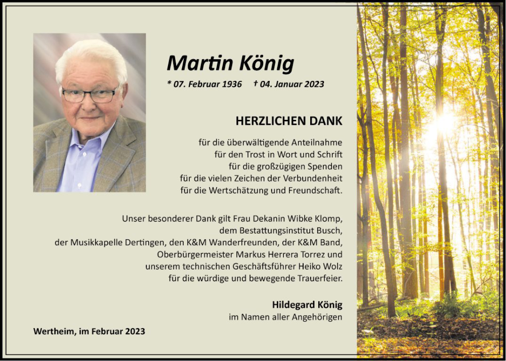  Traueranzeige für Martin König vom 04.02.2023 aus Fränkische Nachrichten