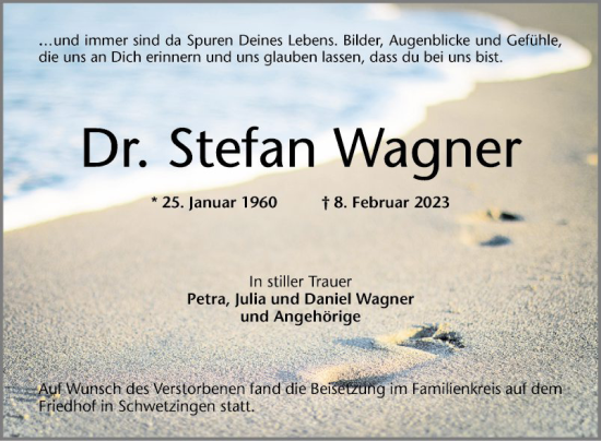 Traueranzeige von Stefan Wagner von Schwetzinger Zeitung