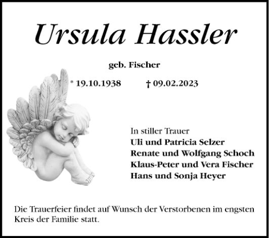 Traueranzeige von Ursula Hassler von Schwetzinger Zeitung