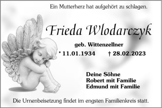 Traueranzeige von Frieda Wlodarczyk von Mannheimer Morgen