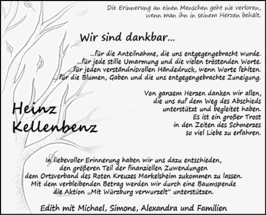 Traueranzeige von Heinz Kellenbenz von Fränkische Nachrichten