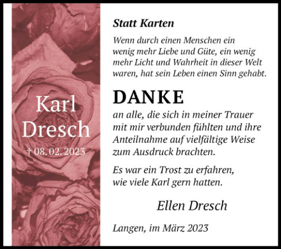 Traueranzeige von Karl Dresch von Mannheimer Morgen