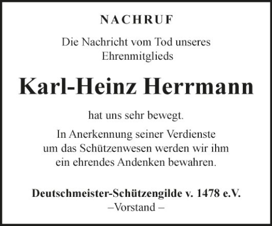 Traueranzeige von Karl-Heinz Herrmann von Fränkische Nachrichten