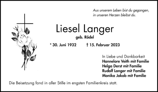 Traueranzeige von Liesel Langer von Bergsträßer Anzeiger