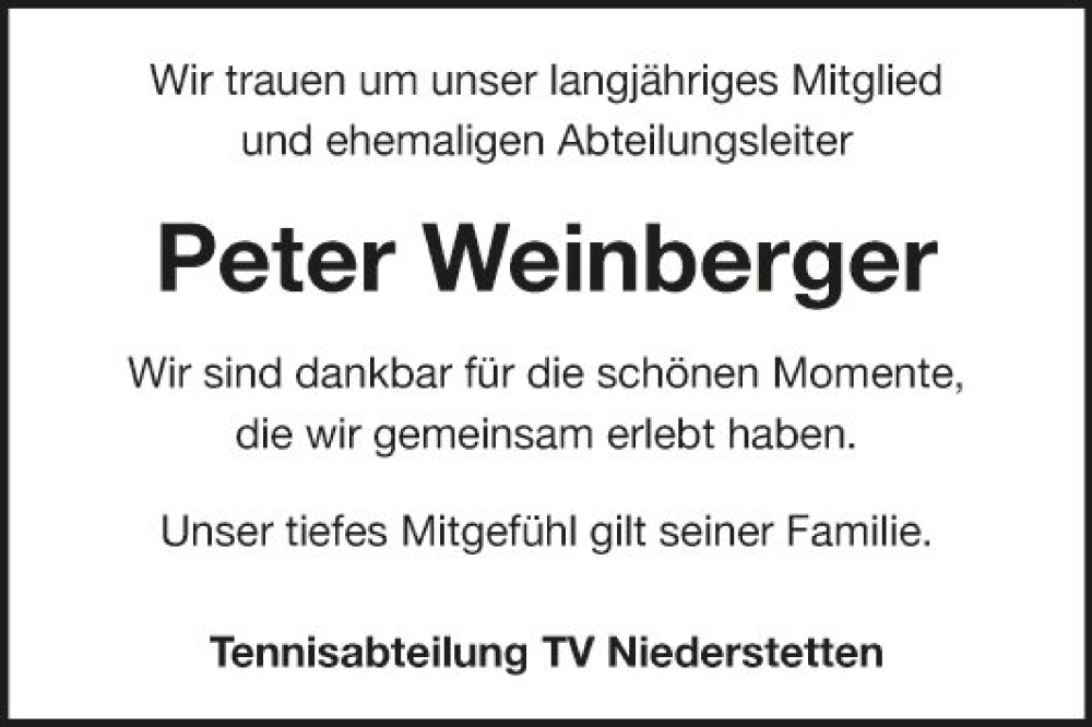  Traueranzeige für Peter Weinberger vom 07.03.2023 aus Fränkische Nachrichten