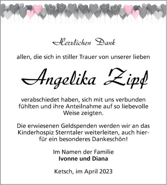 Traueranzeige von Angelika Zipf von Schwetzinger Zeitung