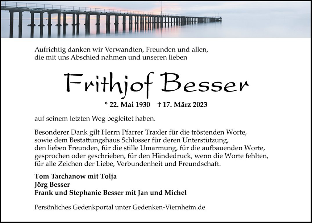  Traueranzeige für Frithjof Besser vom 15.04.2023 aus Mannheimer Morgen