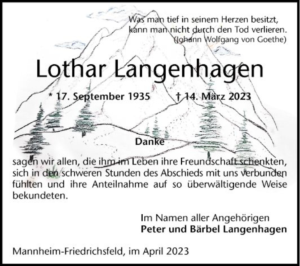  Traueranzeige für Lothar Langenhagen vom 29.04.2023 aus Mannheimer Morgen