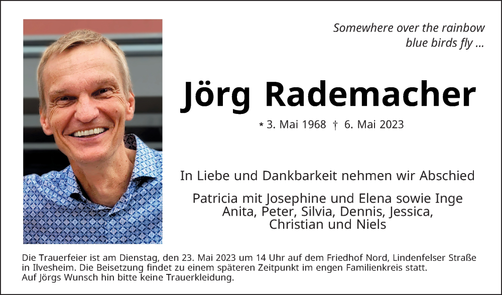  Traueranzeige für Jörg Rademacher vom 13.05.2023 aus Mannheimer  Morgen