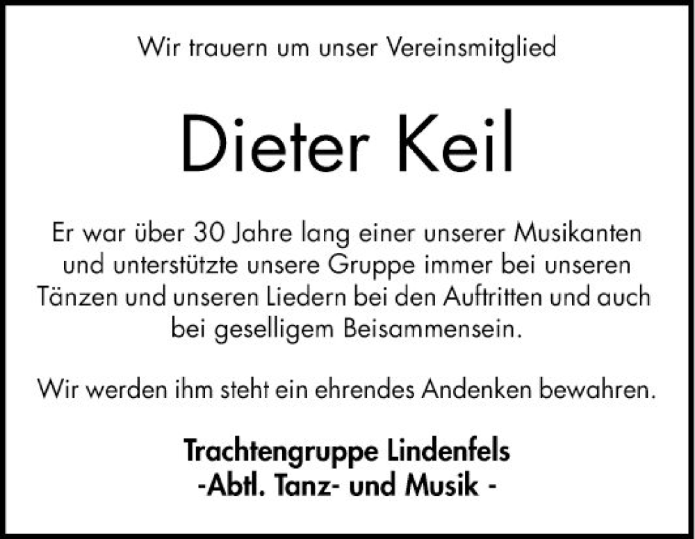  Traueranzeige für Dieter Keil vom 20.05.2023 aus Bergsträßer Anzeiger