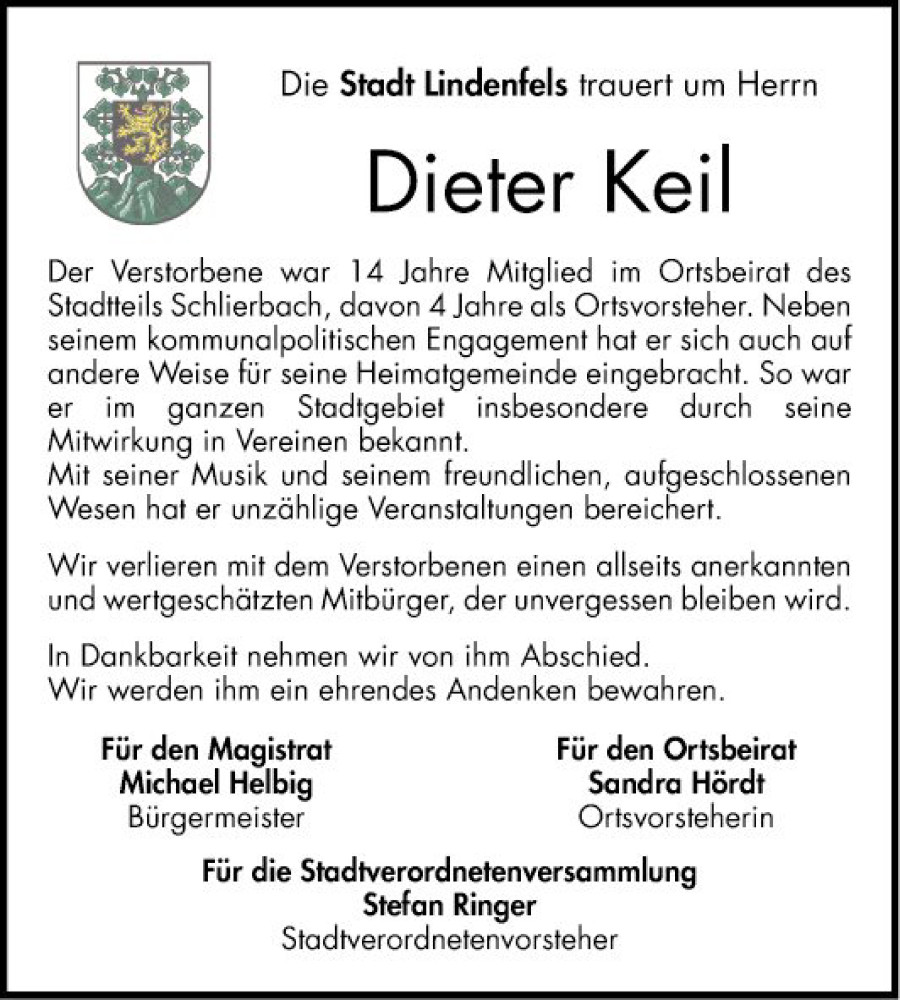 Traueranzeige für Dieter Keil vom 27.05.2023 aus Bergsträßer Anzeiger