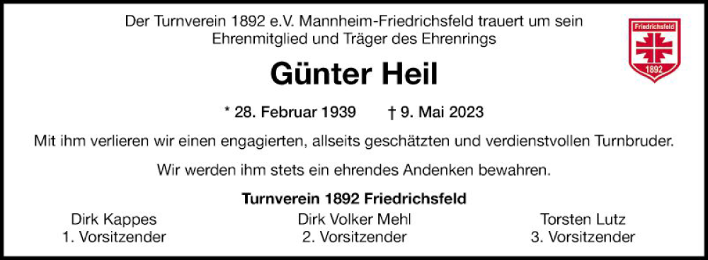  Traueranzeige für Günter Heil vom 13.05.2023 aus Mannheimer Morgen