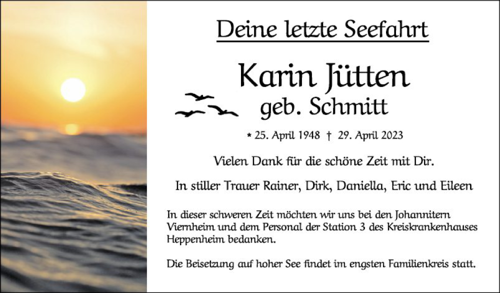  Traueranzeige für Karin Jütten vom 04.05.2023 aus Mannheimer Morgen