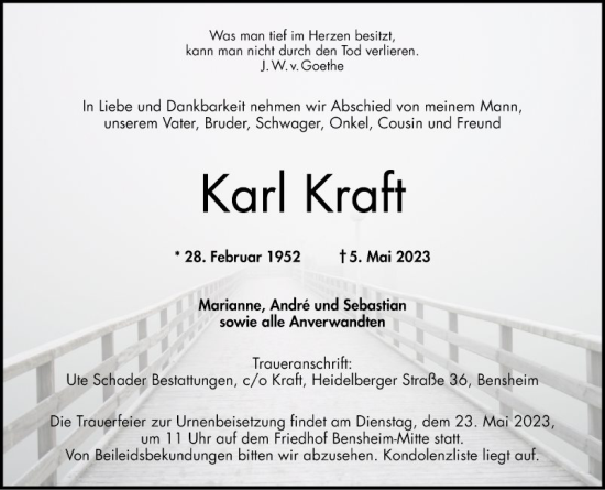 Traueranzeige von Karl Kraft von Bergsträßer Anzeiger