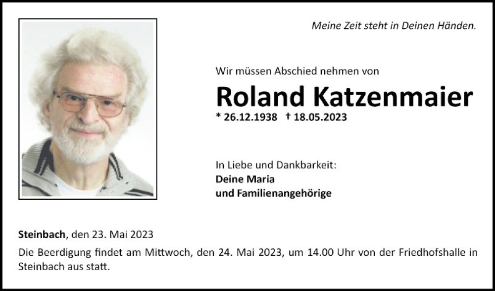  Traueranzeige für Roland Katzenmaier vom 23.05.2023 aus Fränkische Nachrichten