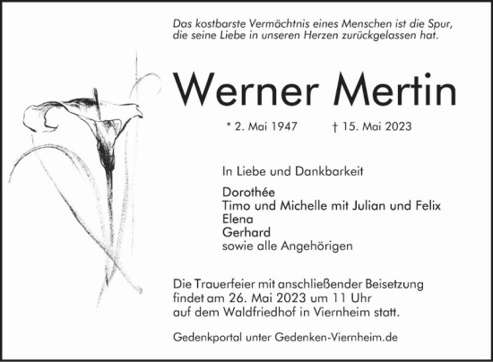 Traueranzeige von Werner Mertin von Mannheimer Morgen