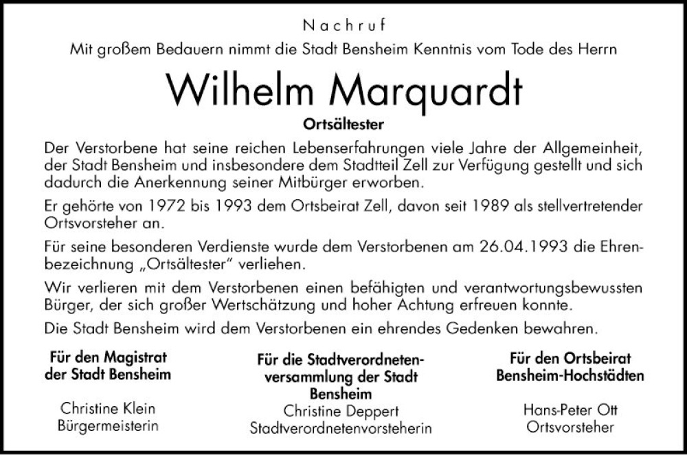 Traueranzeige für Wilhelm Marquardt vom 23.05.2023 aus Bergsträßer Anzeiger
