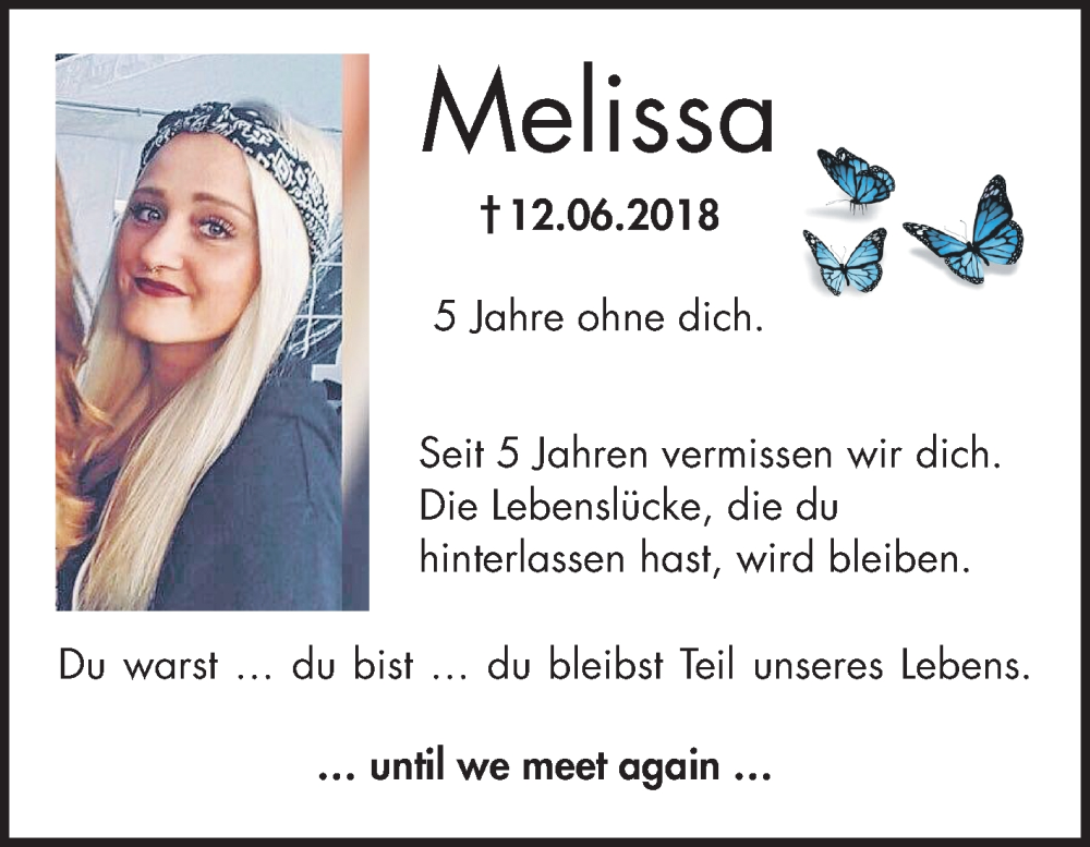  Traueranzeige für Melissa Diehl vom 12.06.2023 aus Bergsträßer Anzeiger
