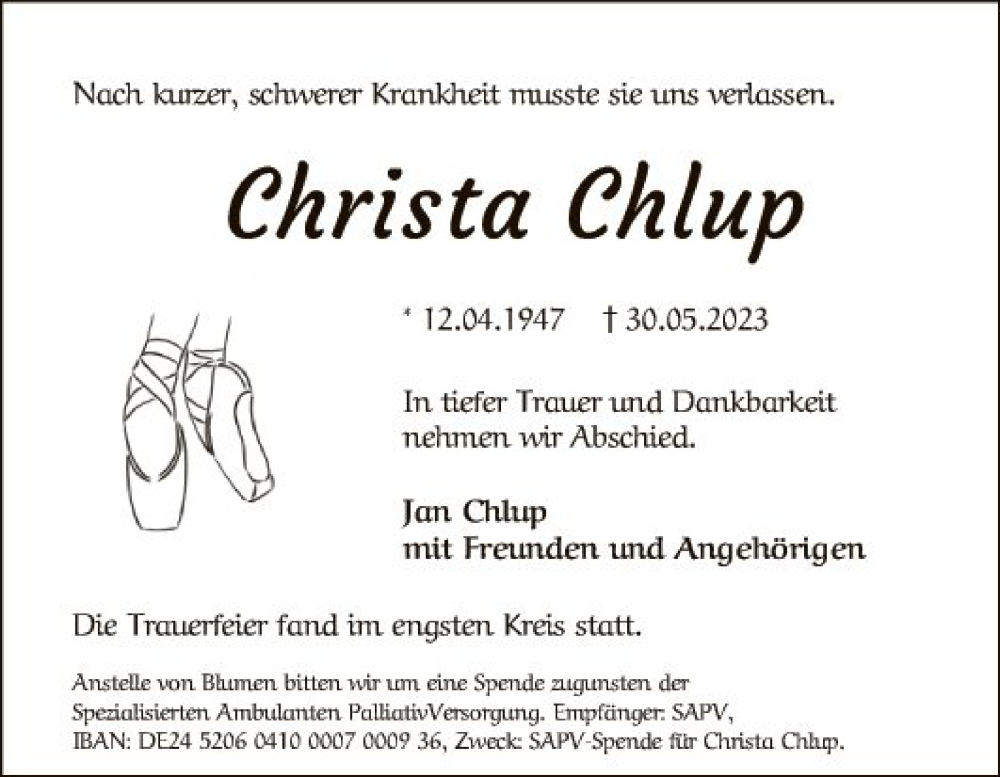  Traueranzeige für Christa Chlup vom 17.06.2023 aus Bergsträßer Anzeiger