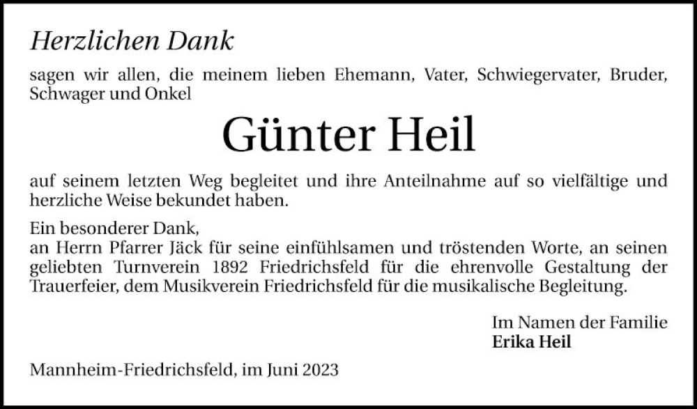  Traueranzeige für Günter Heil vom 03.06.2023 aus Mannheimer Morgen