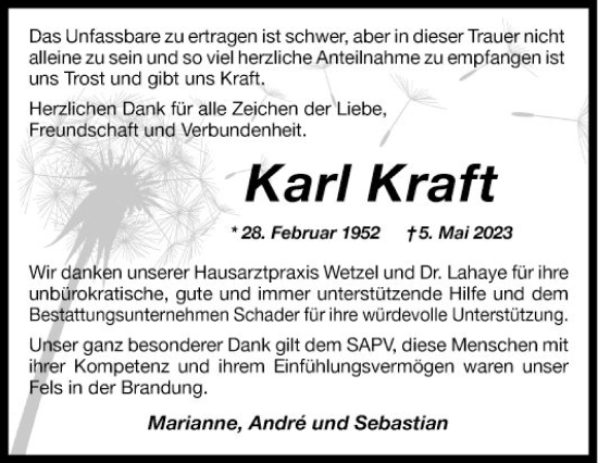 Traueranzeige von Karl Kraft von Bergsträßer Anzeiger