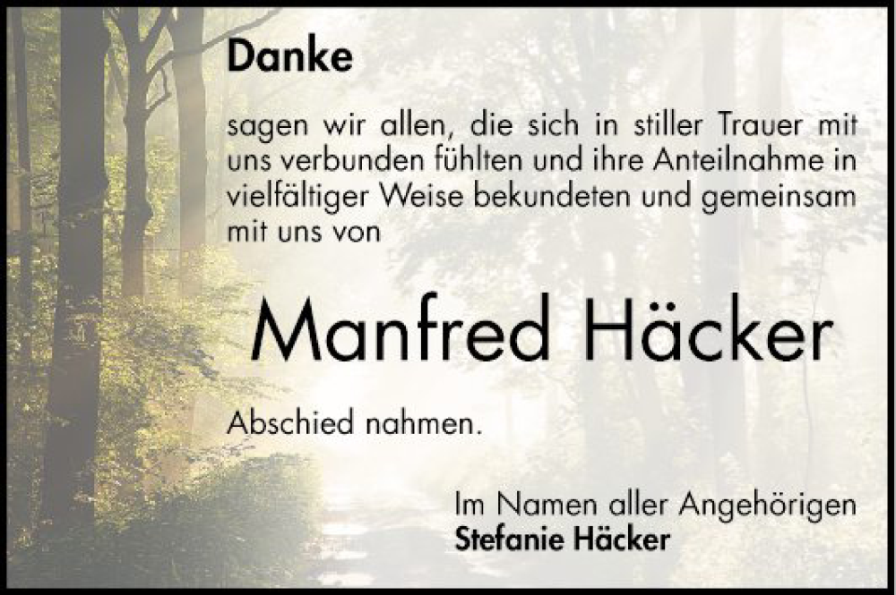  Traueranzeige für Manfred Häcker vom 03.06.2023 aus Bergsträßer Anzeiger