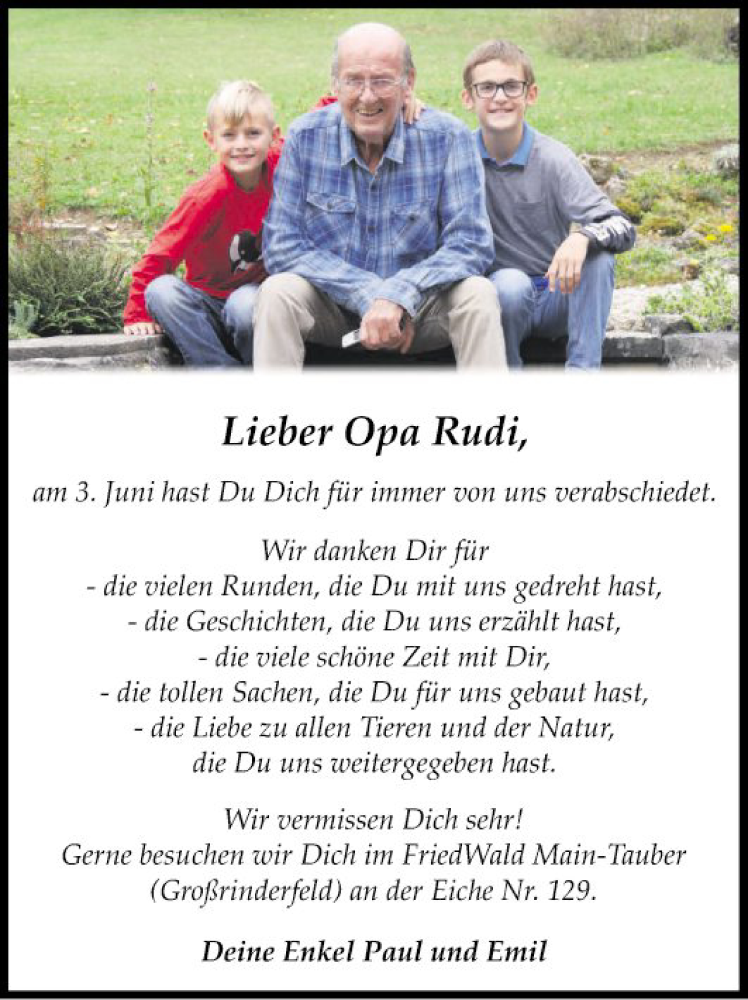  Traueranzeige für Rudi  vom 01.07.2023 aus Fränkische Nachrichten