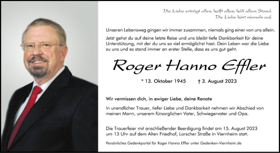 Traueranzeige von Roger Effler von Mannheimer Morgen
