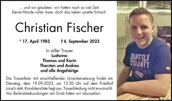 Traueranzeige von Christian Fischer von Bergsträßer Anzeiger