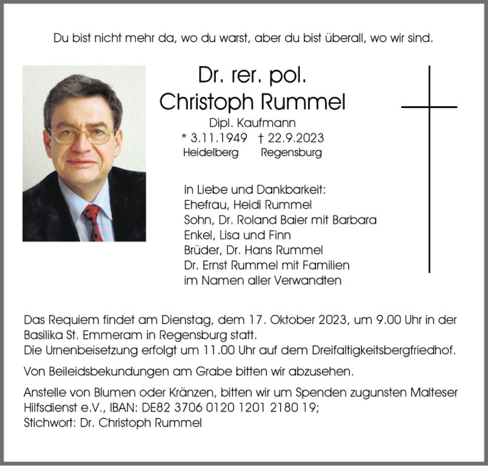  Traueranzeige für Christoph Rummel vom 30.09.2023 aus Bergsträßer Anzeiger