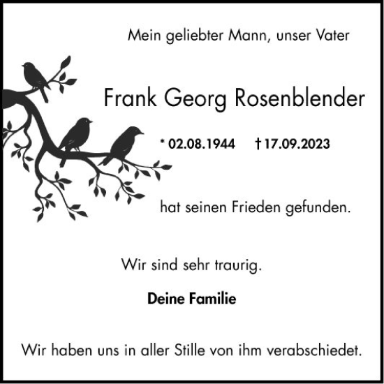 Traueranzeige von Frank Georg Rosenblender von Bergsträßer Anzeiger