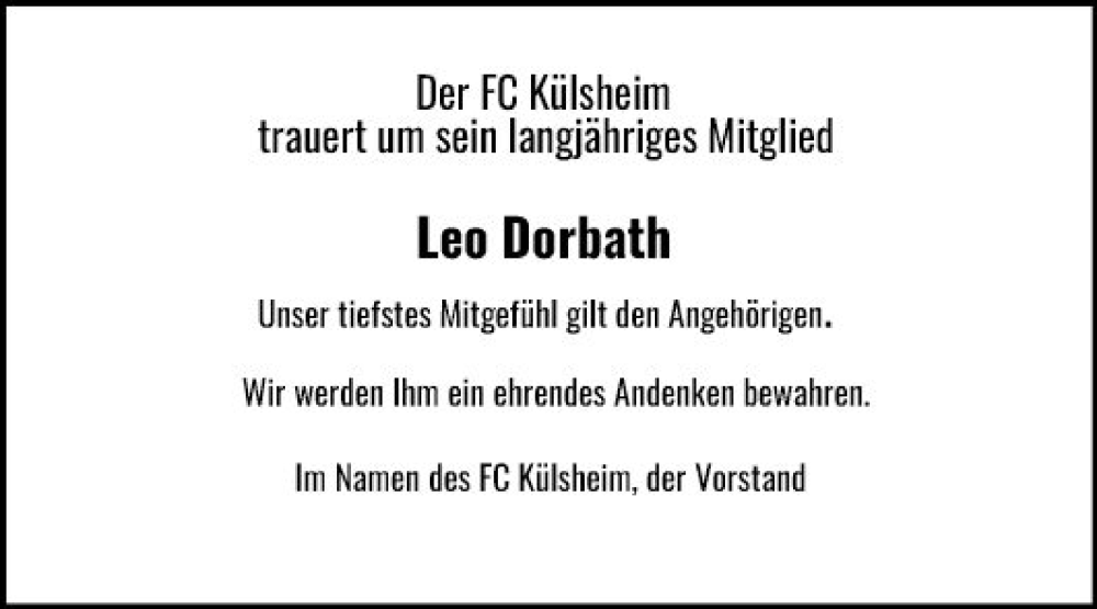  Traueranzeige für Leo Dorbath vom 15.09.2023 aus Fränkische Nachrichten