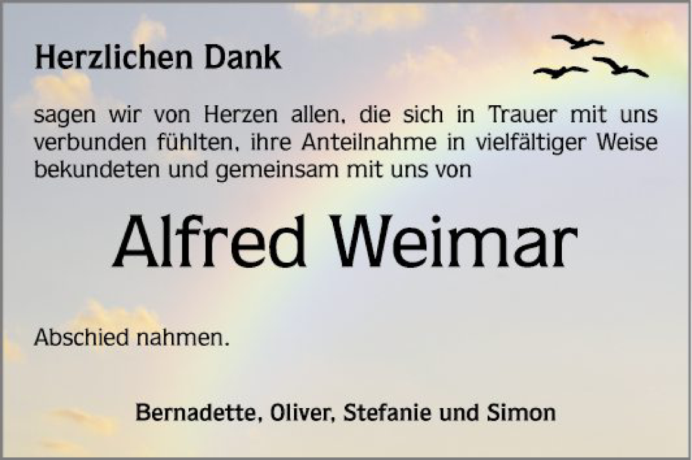  Traueranzeige für Alfred Weimar vom 31.01.2024 aus Schwetzinger Zeitung