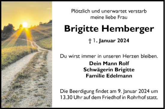 Traueranzeige von Brigitte Hemberger von Mannheimer Morgen