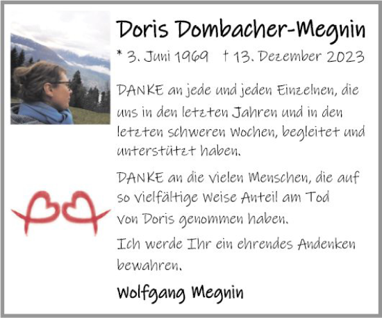 Traueranzeige von Doris Dombacher-Megnin von Fränkische Nachrichten