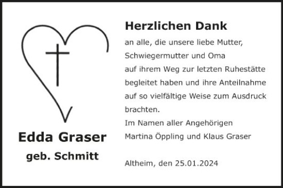 Traueranzeige von Edda Graser von Fränkische Nachrichten