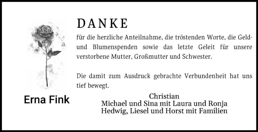  Traueranzeige für Erna Fink vom 20.01.2024 aus Bergsträßer Anzeiger