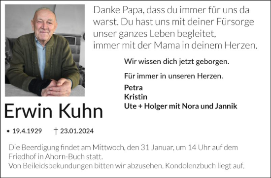 Traueranzeige von Erwin Kuhn von Fränkische Nachrichten