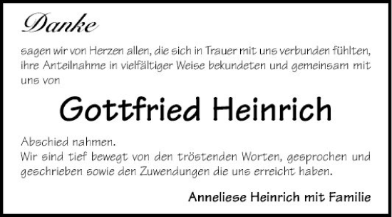 Traueranzeige von Gottfried Heinrich von Mannheimer Morgen