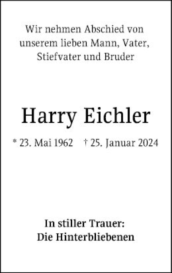 Traueranzeige von Harry Eichler von Mannheimer Morgen