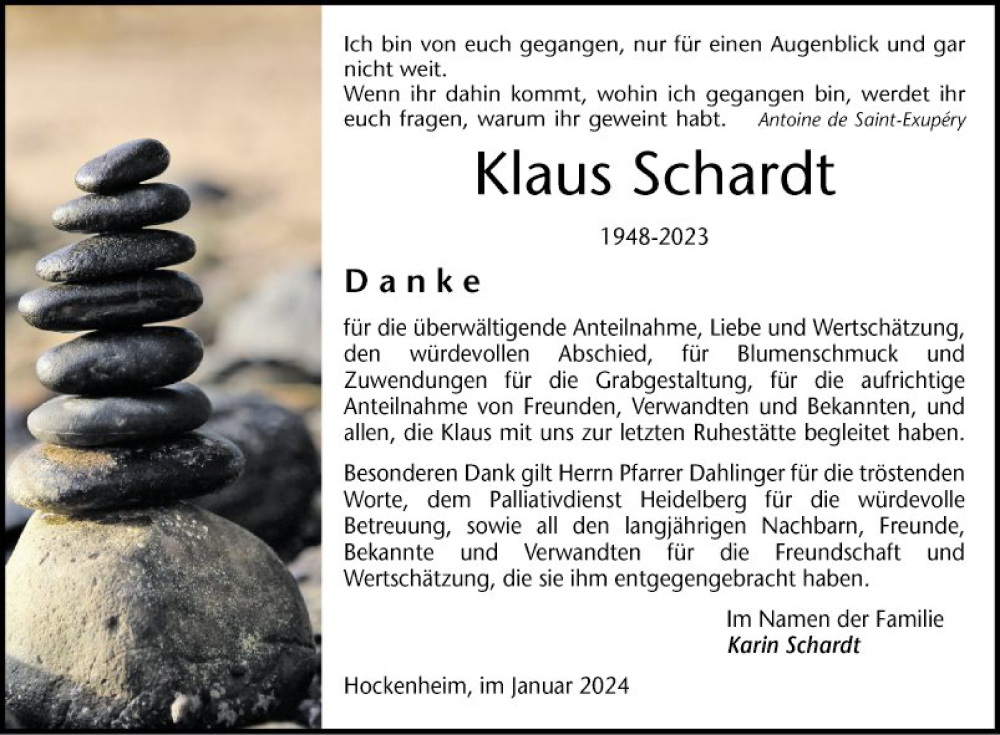  Traueranzeige für Klaus Schardt vom 05.01.2024 aus Schwetzinger Zeitung