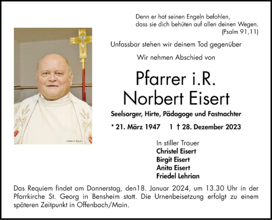 Traueranzeige von Norbert Eisert von Bergsträßer Anzeiger