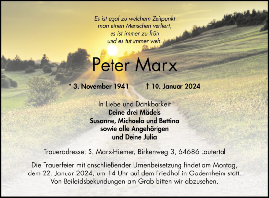 Traueranzeige von Peter Marx von Bergsträßer Anzeiger