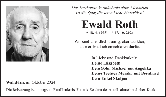 Traueranzeige von Ewald Roth von Fränkische Nachrichten